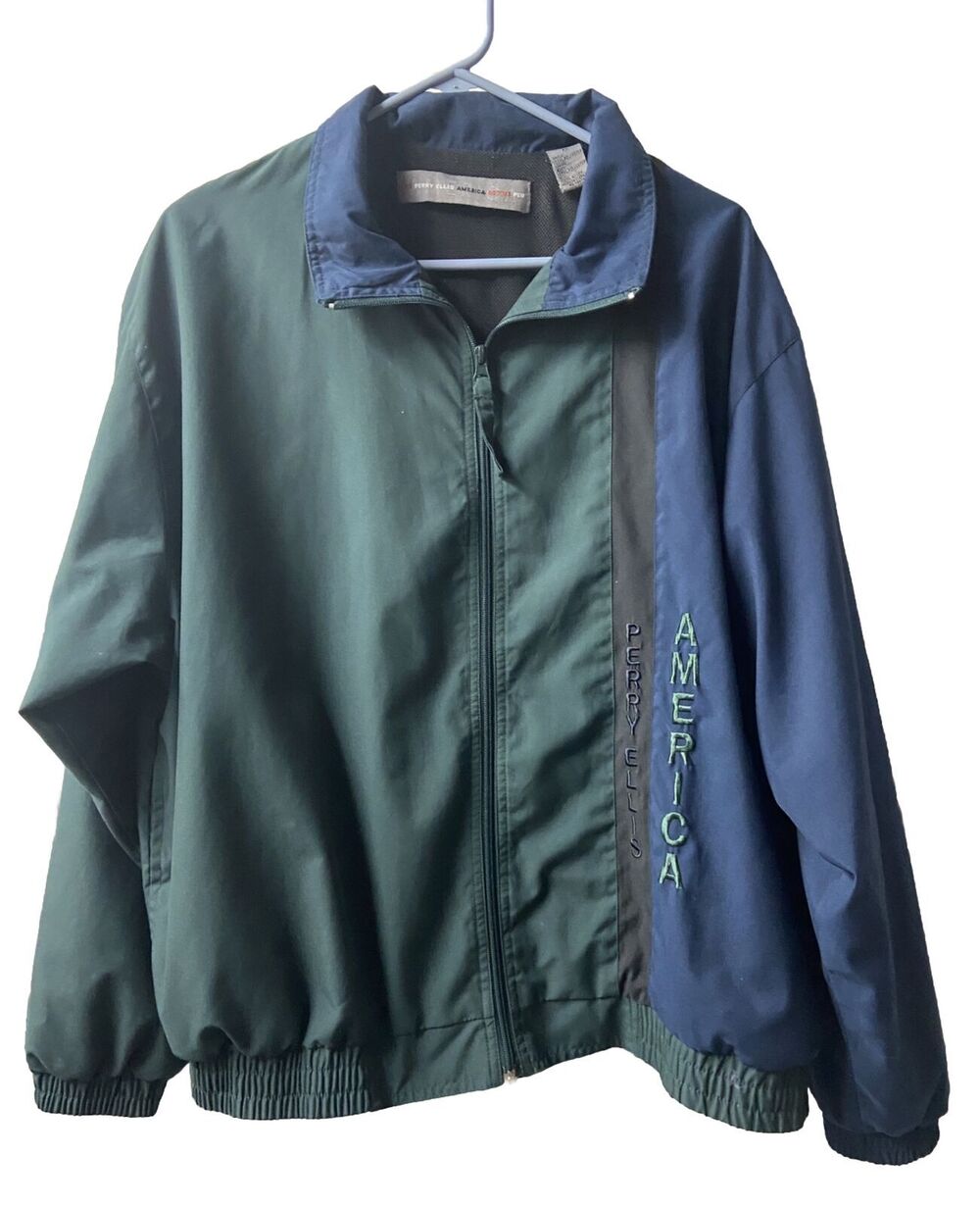 Windbreaker Jacket Perry Ellis American Mens XL Green Blue Full Zip